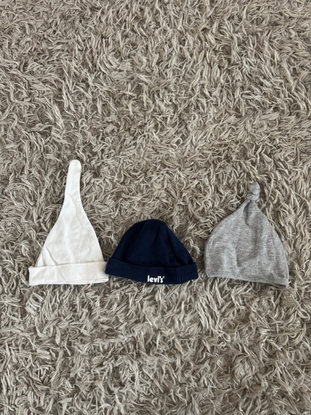 White, Navy, & Grey Baby Hat Set